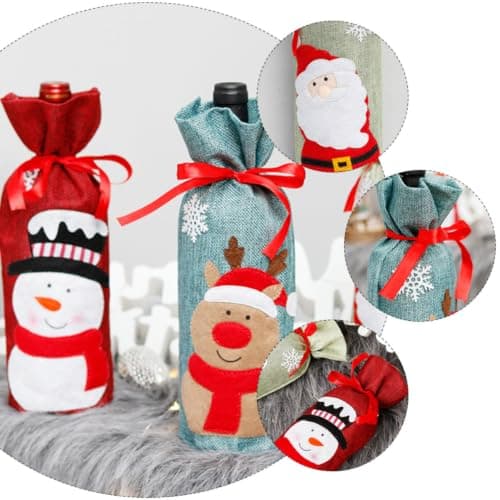 3-delat vinflaskskyddsset, vinflaskförpackning, juldekoration, non-woven linne