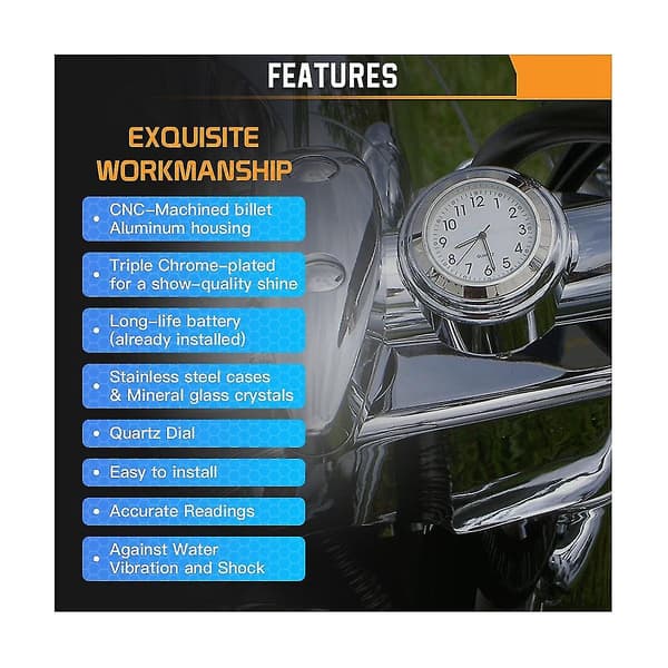 Kompatibel 22-25,4 mm Styre Motorcykel Bil Klocka Termometer Mätare Universalmodell