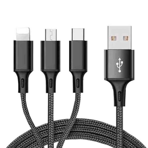 ZISONIX 3-i-1 laddningskabel - USB - 1,2 m - Kompatibel med Apple/Android/Type-C - Svart