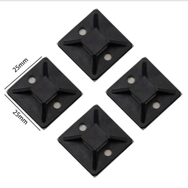 Selvklæbende kabelbinderbaser - Noname - 100 stk. - Nylon - Sort - 25 mm x 25 mm