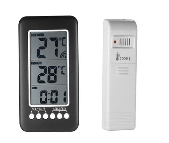 2-i-1 Trådløst Indendørs og Udendørs Termometer med Ur, LCD Termometer Display (℃/℉), Digitalt Indendørs/Udendørs Termometer