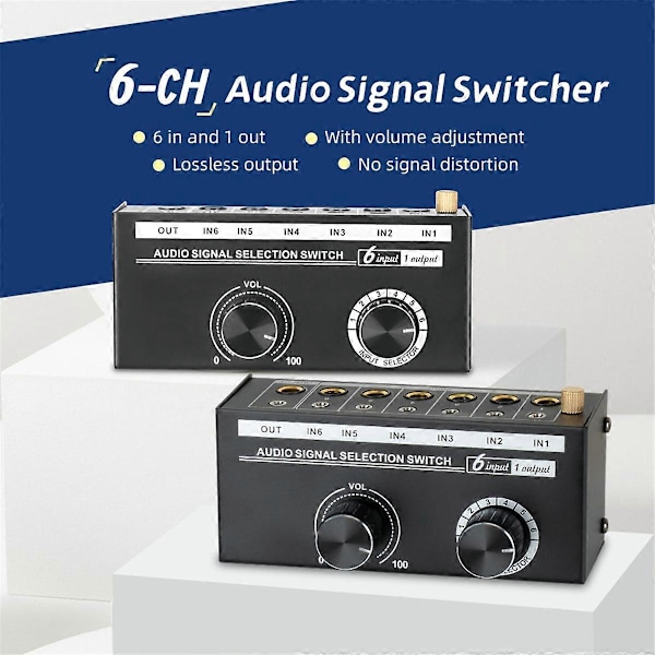 Audio Switch - 6-vejs 3,5/6,35 mm Stereo Audio Switch - Signal Source Switcher Selector Splitter Box
