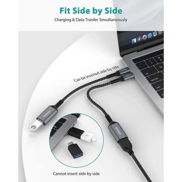 USB-C til USB-A Adapter, 2-pak, OTG Han til Hun 3.0 Kabel, Kompatibel med MacBook, Galaxy S9, Huawei P20
