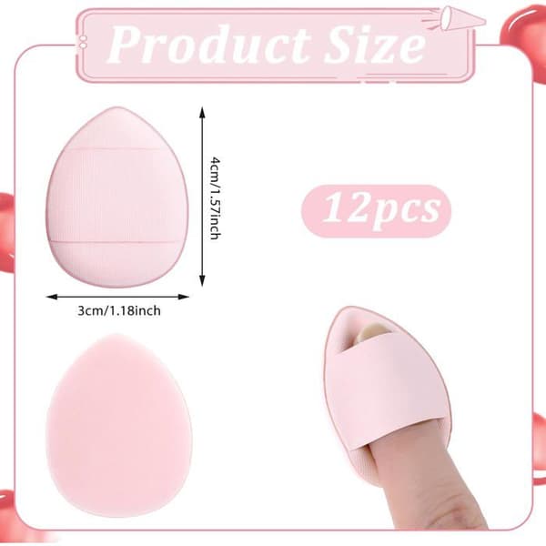 Sæt med 12 mini dråbeformede makeupsvampe til foundation, våd og tør makeup til kvinder og piger (pink)