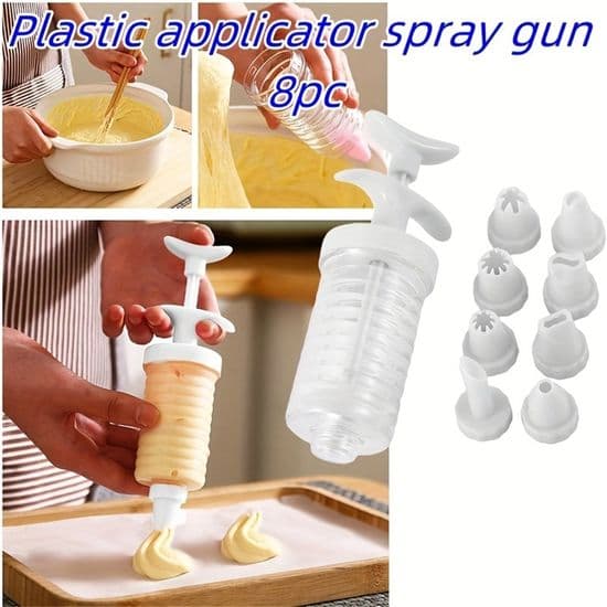 8-delad tårtdekorationsspruta, plastbakelsextruder för bakning - vit