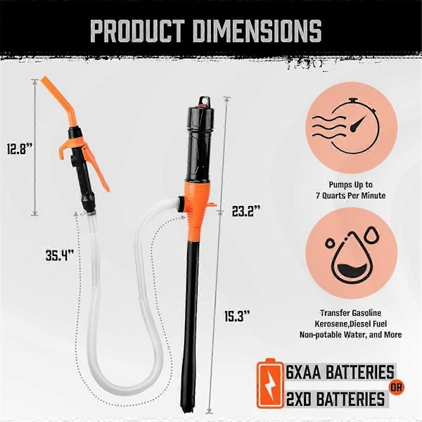 Bärbar överföringspump batteridriven elektrisk hävertpump för gasbränsleöverföring 13,2 liter/min flöde olja