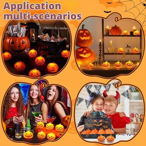 Halloween-dekorasjon, 12 LED-telys Halloween-gresskar, LED-gresskarlys med batteri, Halloween-gresskar-dekorasjon, Halloween-gresskarlys med