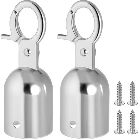 Set med 2 repändar med karbinhake, repbeslag i rostfritt stål, silverrepändar, 7,6 x 2,8 cm