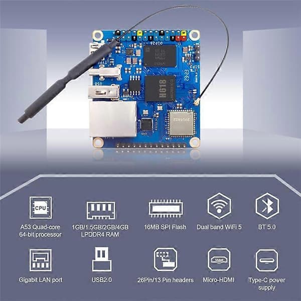 Til Orange Pi Zero 3 Udviklingskort Udvidelseskort H618 WiFi5+BT 5.0 til Android 12 Debian12 Ubu