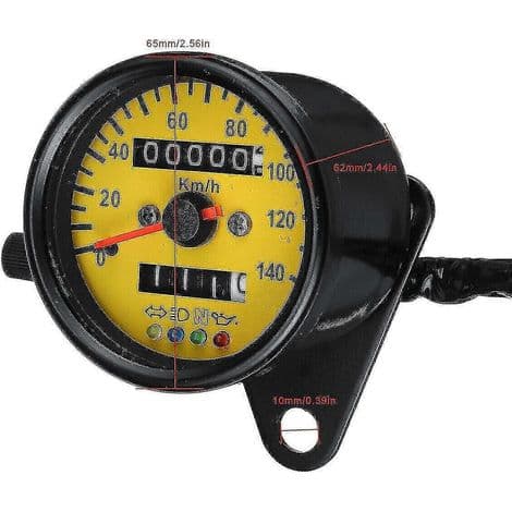 Universal dobbelt motorcykel speedometer (km/t), LED baggrundsbelysning, omdrejningstæller