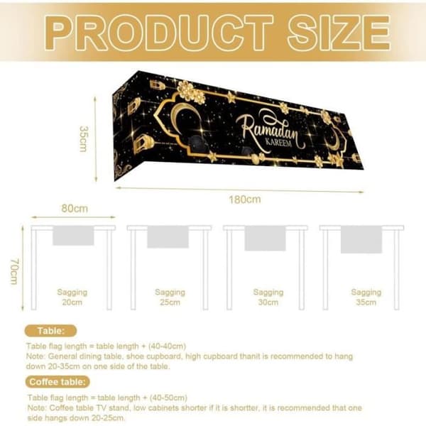 Bordslöpare - Eid Mubarak - Svart - 180x35 cm - Slitstark polyester - Ramadan-dekoration