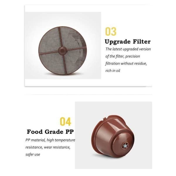 Påfyllningsbara och återanvändbara kaffekapslar för Nescafé Dolce Gusto, förbättrad version, 6-pack - Cremamarrón