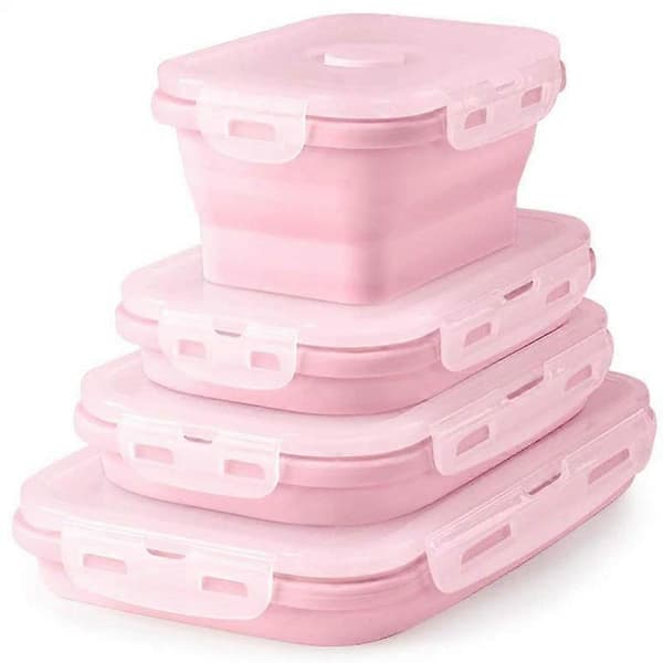 4 stk. sammenleggbare silikonbeholdere, sammenleggbare oppbevaringsbokser, brødbokser i silikon, sammenleggbare silikonbrødbokser, sammenleggbare silikonbeholdere