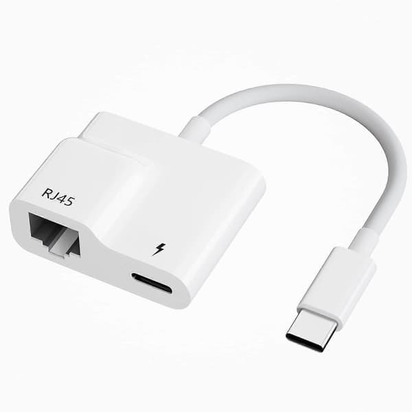 Type A USB-C til Ethernet-adapter, 2-i-1 Type-C til RJ45-konverter med 60W PD Type-C-ladeport