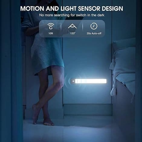 Set med 2 LED-underskåpslampor, uppladdningsbar rörelsesensor, för köksskåp och trappor