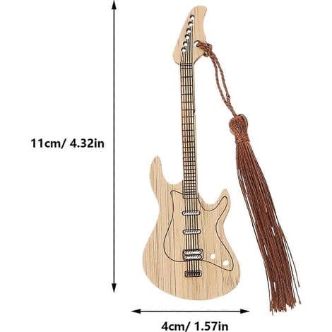 Sæt med 4 guitarformede bogmærker i bambus med kvaster, til læsning