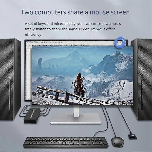 DVI KVM Switch 2-i-1 4K Två Datorer Delad USB Tangentbord Mus Skrivare Skärm Multi-Funktions Switch bs