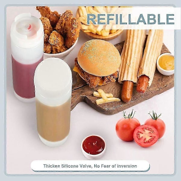 6 st 473 ml (16 oz) Inverterade Plast Squeeze-flaskor, Återfyllningsbar Tipp Stor Ventil Dispenser Krydda Squeez