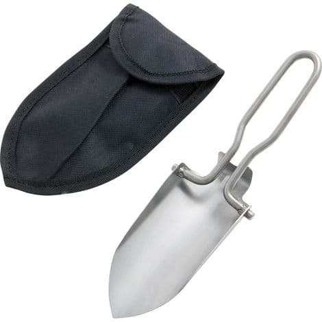 Sølv Mini Skovl med Rustfrit Stål Etui - Længde 14 cm (foldet) 22,7 cm (udfoldet) - Bredde 5,3 cm