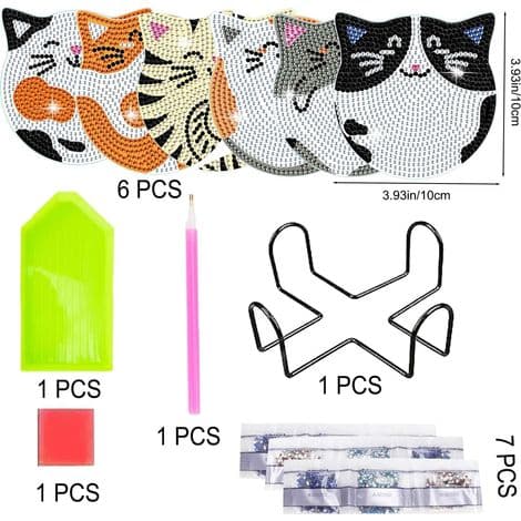 Sett med 6 søte katteformede, kattungeformede, diamantformede akrylplastunderlegg