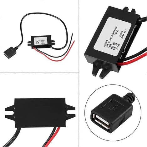 DC-DC 12V/24V til USB 5V 3A Konverter, Vandtæt, med Konverterkabel