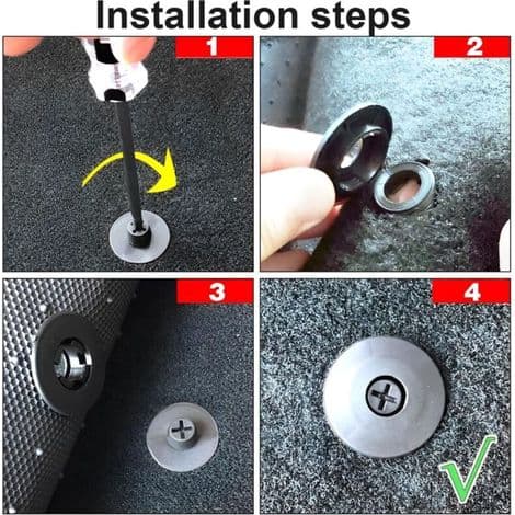 Bilmattfästklämmor - 3-i-1 Halkskyddssystem - Tryckknappsinstallation - Universell för fordonsinteriörer - 10-delars set, svart