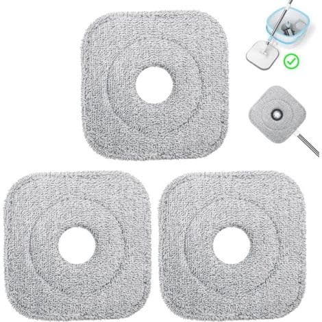 Sett med 3 erstatningsmopphoder i mikrofiber, firkantede moppputer, absorberende, maskinvaskbare, våt- og tørrbruk for mopper
