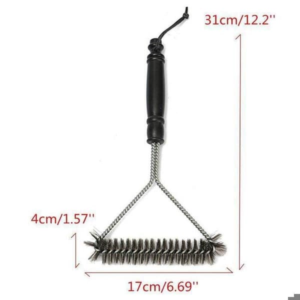 Grillrensebørste, tilbehør til havemøbler (30,5 cm, 3-sidet rustfrit stål)