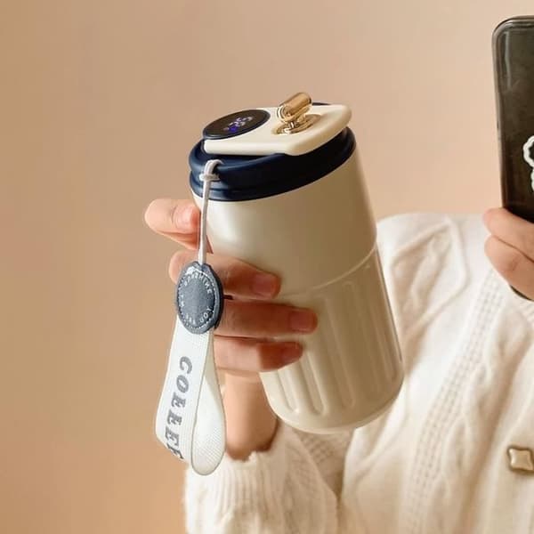 Blå - Smart kaffetermokopp med intelligent temperaturvisning, termokopp i rustfritt stål