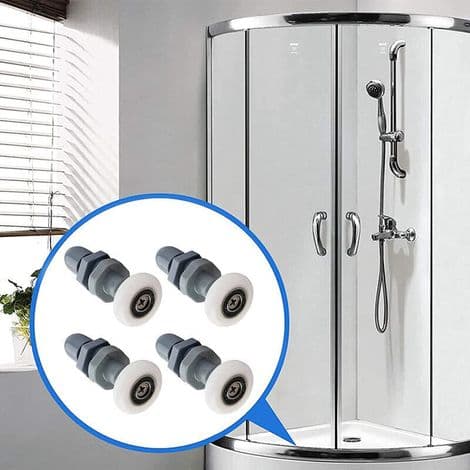 Linghhang – Sæt med 8 skydedørsruller til bruser – 19 mm diameter – Fugtbestandig nylon – Til 4-6 mm glasdøre