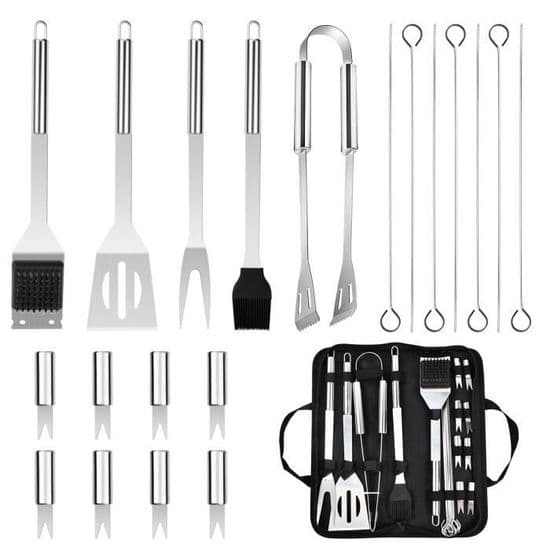 Grillredskaper - 20 deler - Rustfritt stål - Slitesterkt - Rustfritt - Ergonomisk