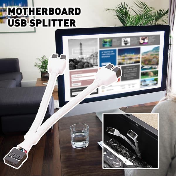 Hovedkort 9-pins USB-hode til dobbel USB2.0 9-pins splitter hub-forlengelseskabel