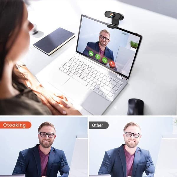 1080P Webcam - OTBACT - Fuld HD - Støjreducerende mikrofon - USB Plug and Play - Kompatibel med Windows/Mac