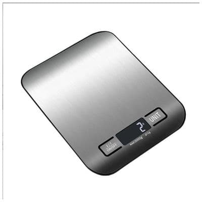 Elektronisk köksvåg, 5 kg/1 g, silver, LCD-skärm, tarafunktion.