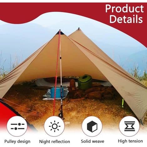 4-delat rött campingrep, spännrep med spännare för utomhustält