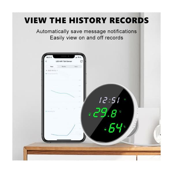 Tuya WiFi-sensor – Temperatur/luftfuktighet – Spegel LED-display – App-timing – Realtidsövervakning
