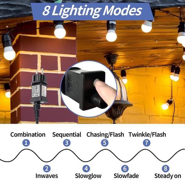 2 stk 31V 6W EU-plugg 8 moduser lyslenke strømadapter med timer, minnefunksjon, IP44 vanntett transformator for julelys lyslenke