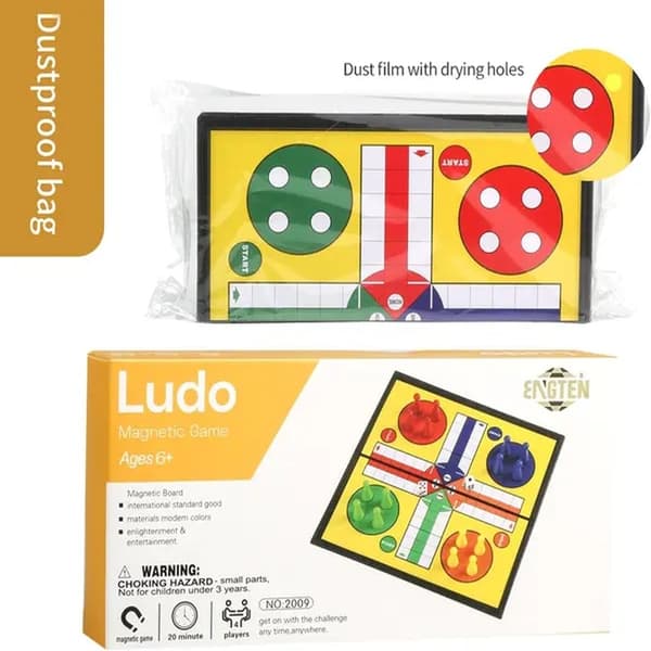Magnetisk Sammenleggbart Ludo-sett for Fester – Bærbart, Sammenleggbart Brettspill; Pedagogisk Leketøy for Barn og Studenter