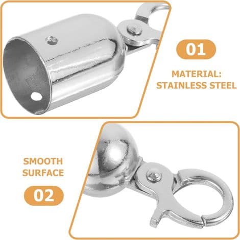 Set med 2 repändar med karbinhake, repbeslag i rostfritt stål, silverrepändar, 7,6 x 2,8 cm