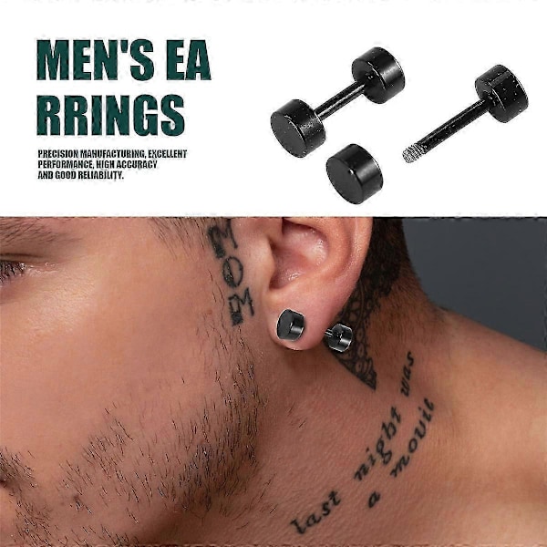1 Par Herr Hantel Titanstål Öronstift Örhängen 4mm Svart