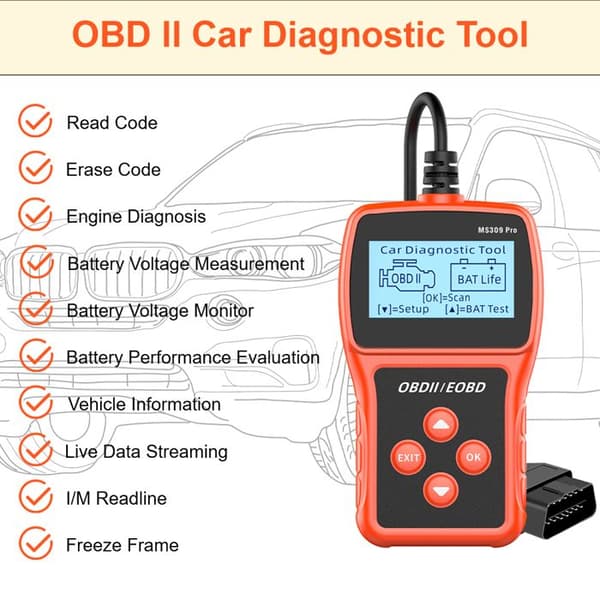 OBD2 bildiagnoseverktøy skanner kodeskanner med OBD-II-funksjoner