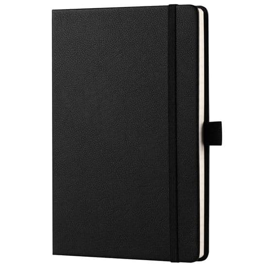 Notesbog, A5-størrelse, med premium papir, 200 sider, klassisk hardback i kunstlæder, sort