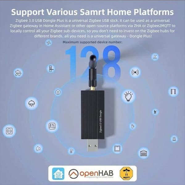 Zigbee 3.0 Multiprotokoll Plug & Play USB-dongel för Home Assistant OpenHAB ZigBee 2MQTT