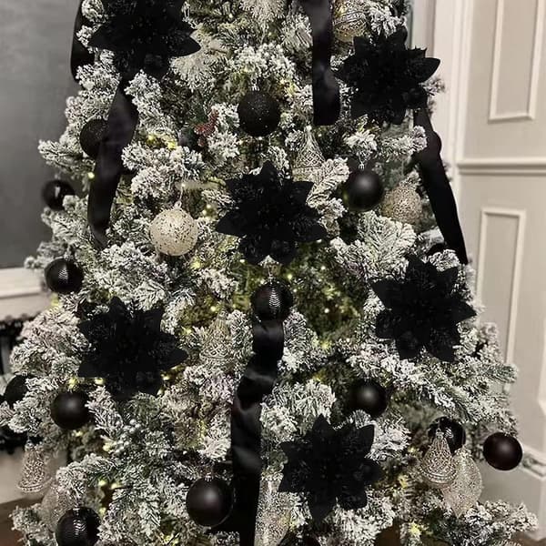 15 stk. sorte glitter julestjerner kunstige blomster med clips - juletræspynt