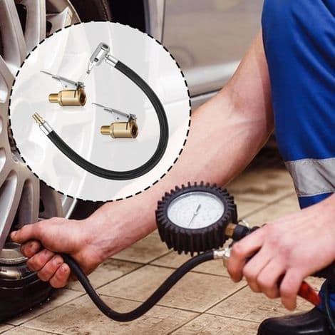 2-delad bildäcksventil, 8 mm uppblåsningsventil med 35 cm flexibel gummislang, bildäcksventil