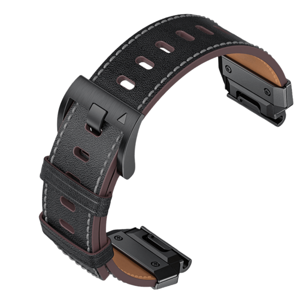 Ægte Læder Urrem til Garmin Fenix 8/7X/7/6/5/965 Sort 26 mm