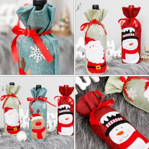 3-delat vinflaskskyddsset, vinflaskförpackning, juldekoration, non-woven linne