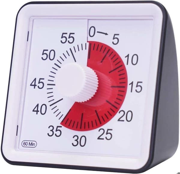 Visuel analog timer, lydløs nedtællingstimer, tidsstyringsværktøj til børn og voksne (sort)