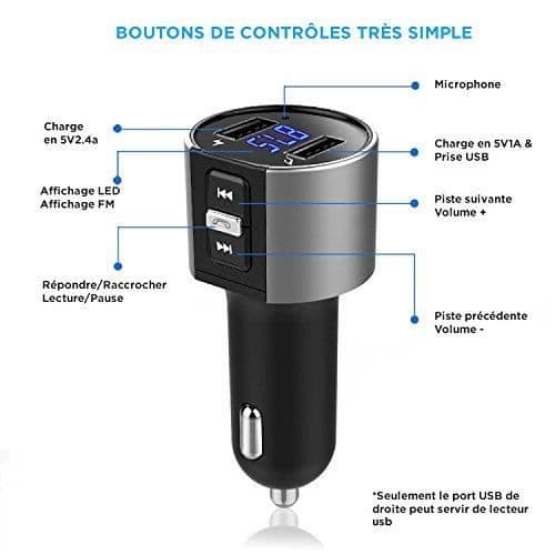 Bluetooth FM-sender - Trådløs bilradiosenderadapter - Støtter MP3-spiller og håndfrifunksjoner