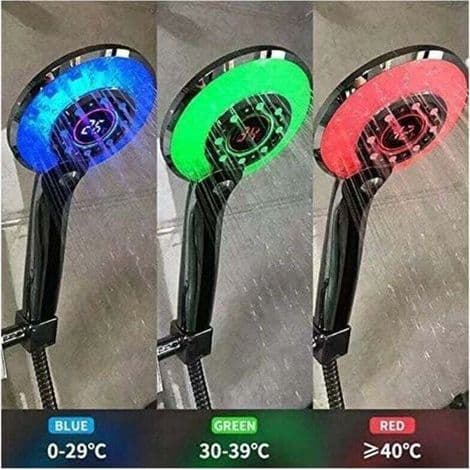LED Brusehoved, LED Brusehoved, Håndholdt Brusehoved med Digital Temperaturvisning, Vandbesparende Brusehoved, 3 Tilstande